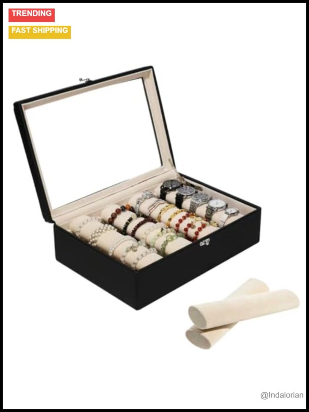 Jewelry Box Organizer with Glass Lid Velvet Watch Bracelet Holder Case
